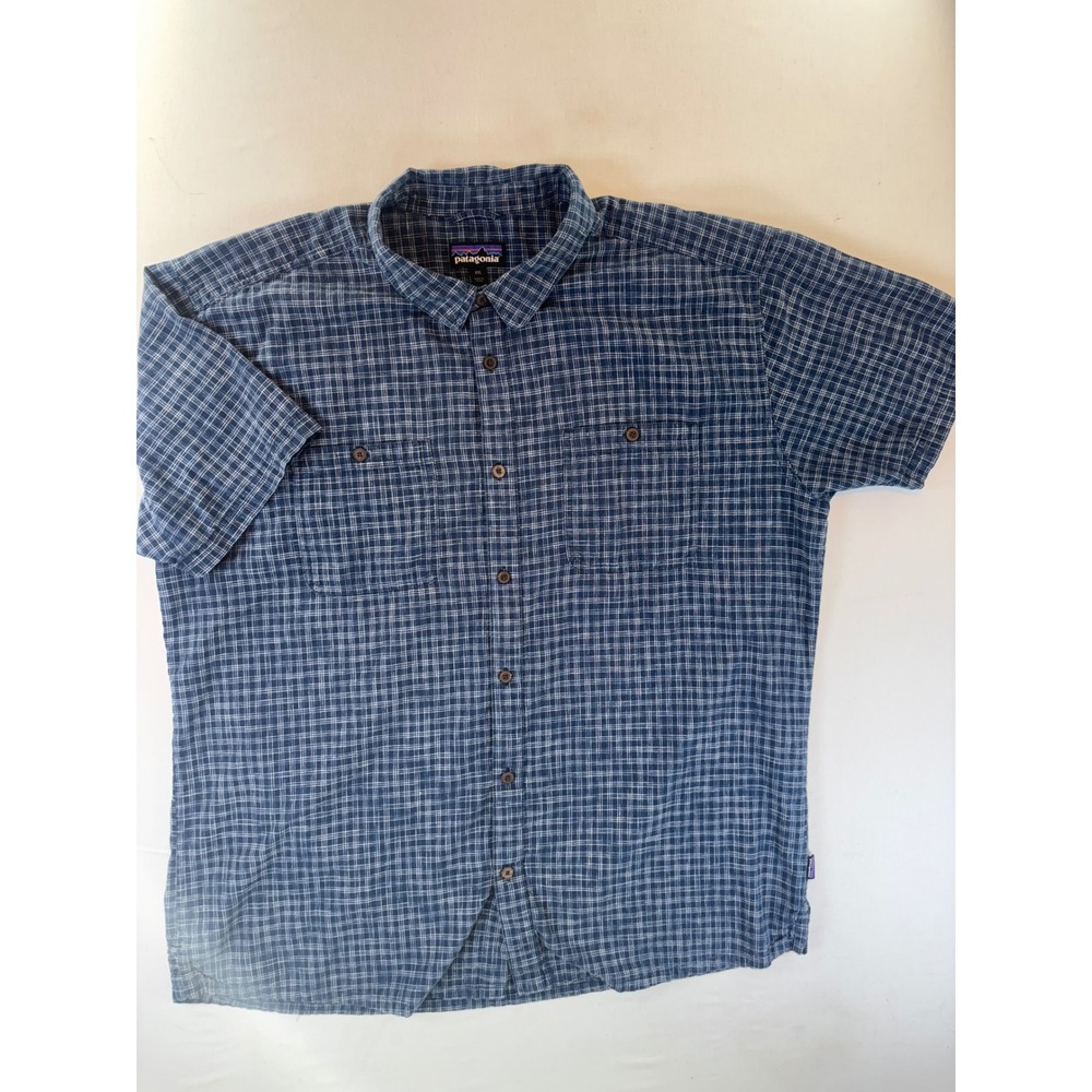 Patagonia Mens XXL Plaid Hemp Organic Cotton Short Sleeve Button Up Down Shirt